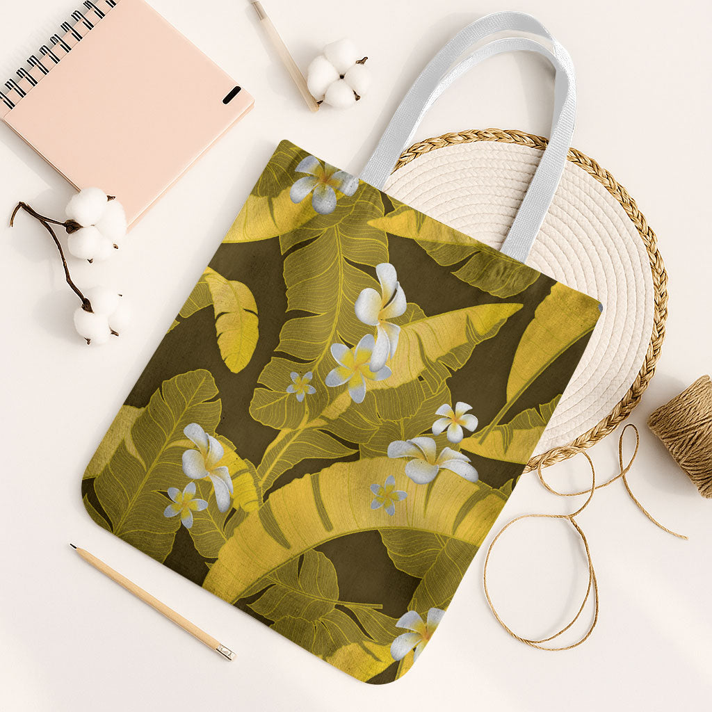 Yellow Banana Leaf Hawaii Tote Bag Lau Maia Plumeria Tropical Summer Vibes LT14 White Strap One Size Yellow - Polynesian Pride