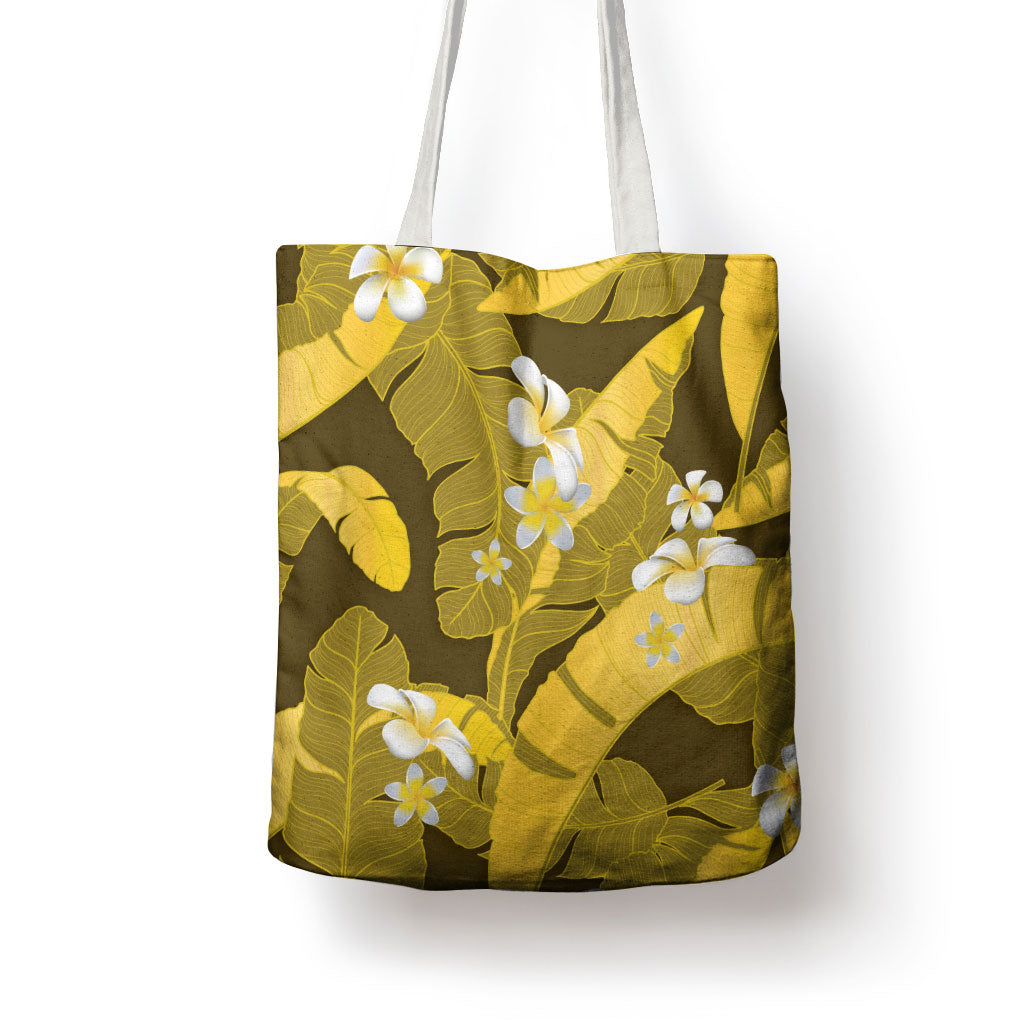 Yellow Banana Leaf Hawaii Tote Bag Lau Maia Plumeria Tropical Summer Vibes LT14 - Polynesian Pride