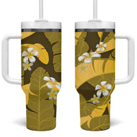Yellow Banana Leaf Hawaii Tumbler With Handle Lau Maia Plumeria Tropical Summer Vibes LT14 One Size: 40 oz Yellow - Polynesian Pride
