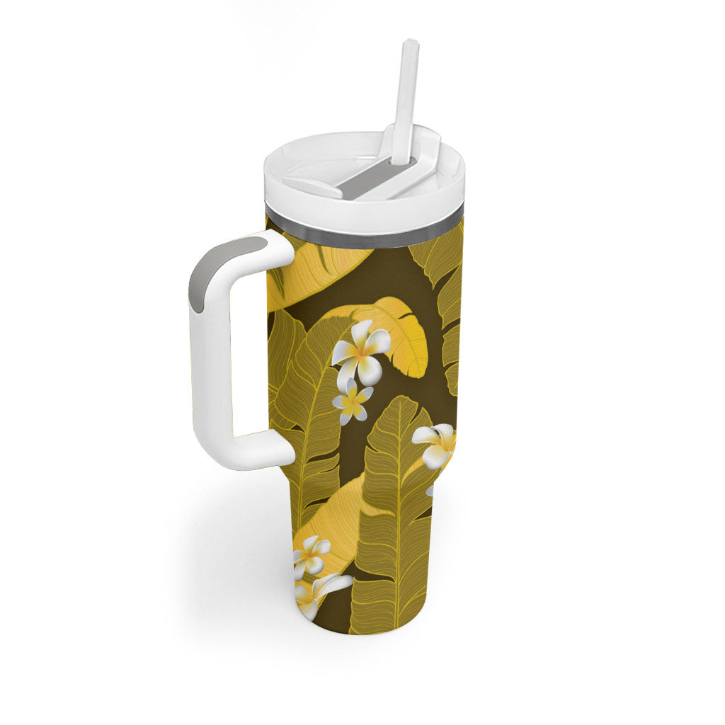 Yellow Banana Leaf Hawaii Tumbler With Handle Lau Maia Plumeria Tropical Summer Vibes LT14 - Polynesian Pride