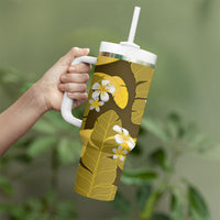 Yellow Banana Leaf Hawaii Tumbler With Handle Lau Maia Plumeria Tropical Summer Vibes LT14 - Polynesian Pride