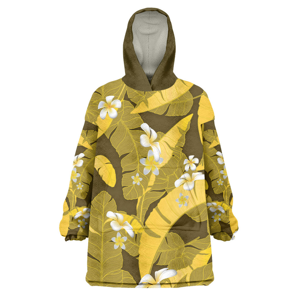 Yellow Banana Leaf Hawaii Wearable Blanket Hoodie Lau Maia Plumeria Tropical Summer Vibes LT14 One Size Yellow - Polynesian Pride