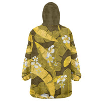 Yellow Banana Leaf Hawaii Wearable Blanket Hoodie Lau Maia Plumeria Tropical Summer Vibes LT14 - Polynesian Pride