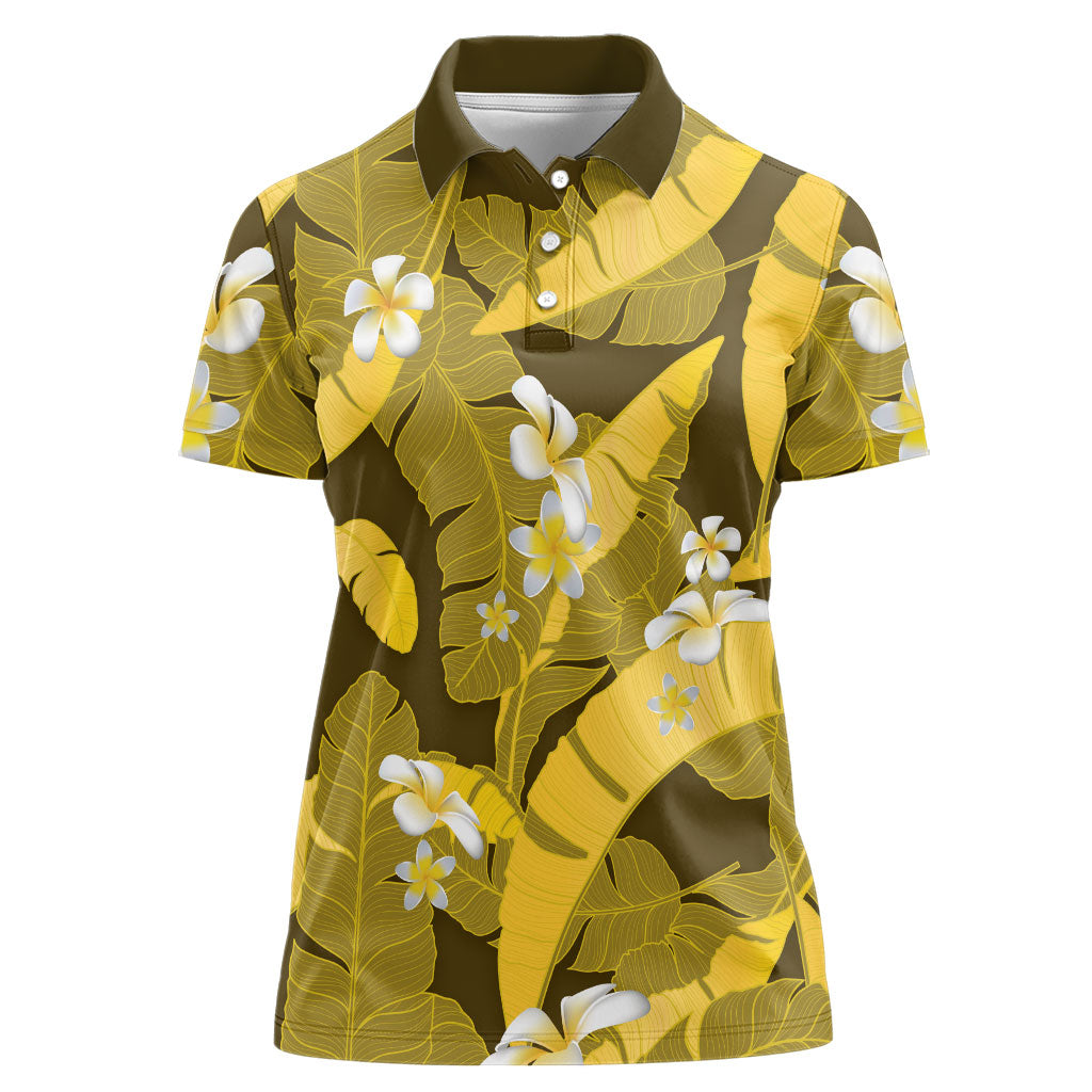 Yellow Banana Leaf Hawaii Women Polo Shirt Lau Maia Plumeria Tropical Summer Vibes LT14 Female Yellow - Polynesian Pride