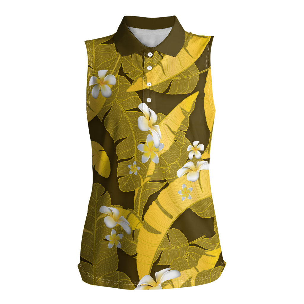 Yellow Banana Leaf Hawaii Women Sleeveless Polo Shirt Lau Maia Plumeria Tropical Summer Vibes LT14 Female Yellow - Polynesian Pride