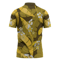 Yellow Banana Leaf Hawaii Zipper Polo Shirt Lau Maia Plumeria Tropical Summer Vibes LT14 - Polynesian Pride