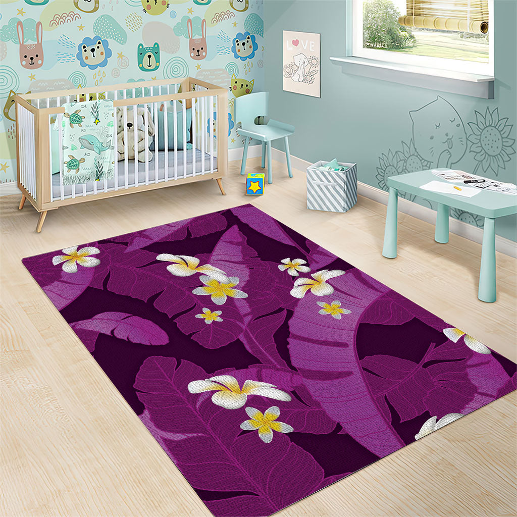 Purple Banana Leaf Hawaii Area Rug Lau Maia Plumeria Tropical Summer Vibes LT14 - Polynesian Pride