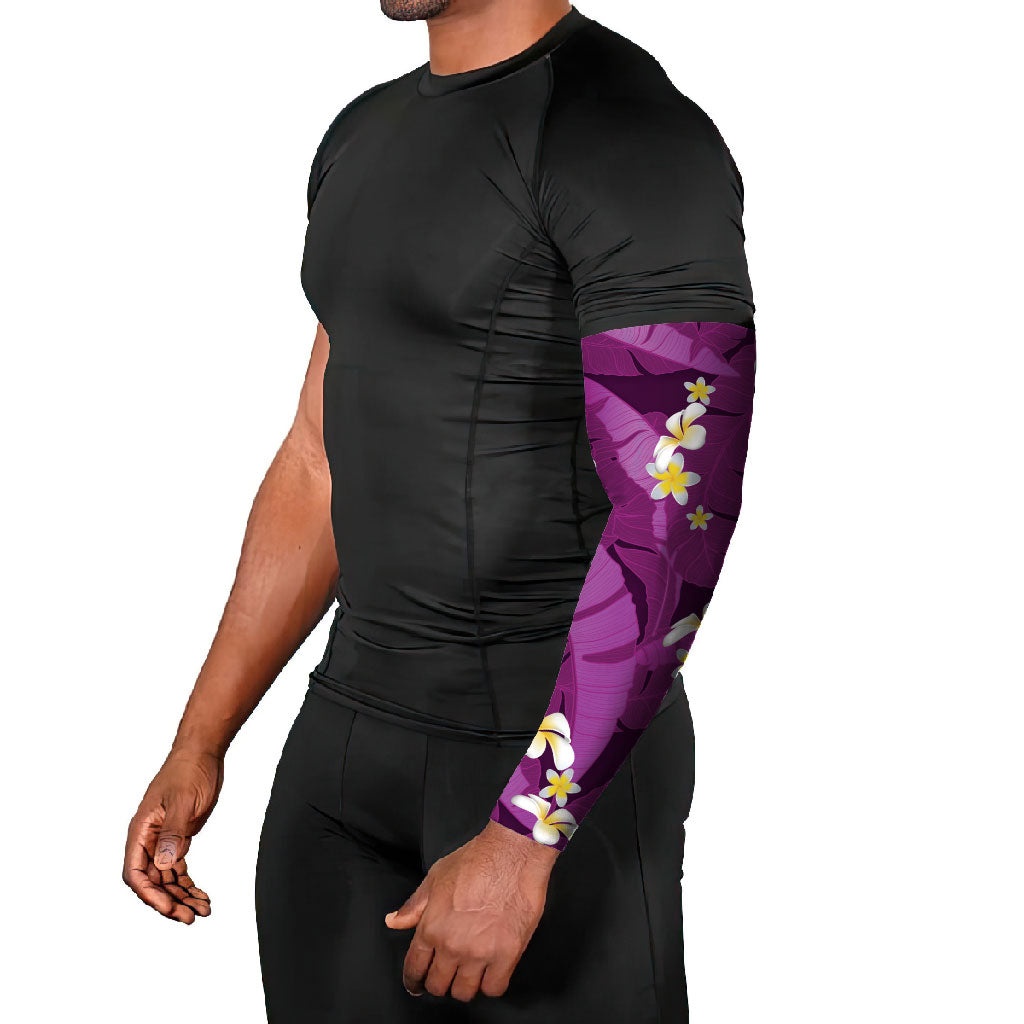 Purple Banana Leaf Hawaii Arm Sleeves Lau Maia Plumeria Tropical Summer Vibes LT14 - Polynesian Pride
