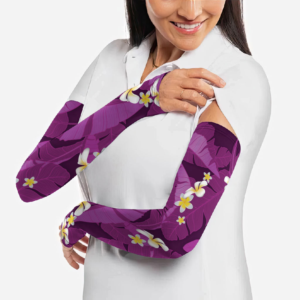 Purple Banana Leaf Hawaii Arm Sleeves Lau Maia Plumeria Tropical Summer Vibes LT14 - Polynesian Pride