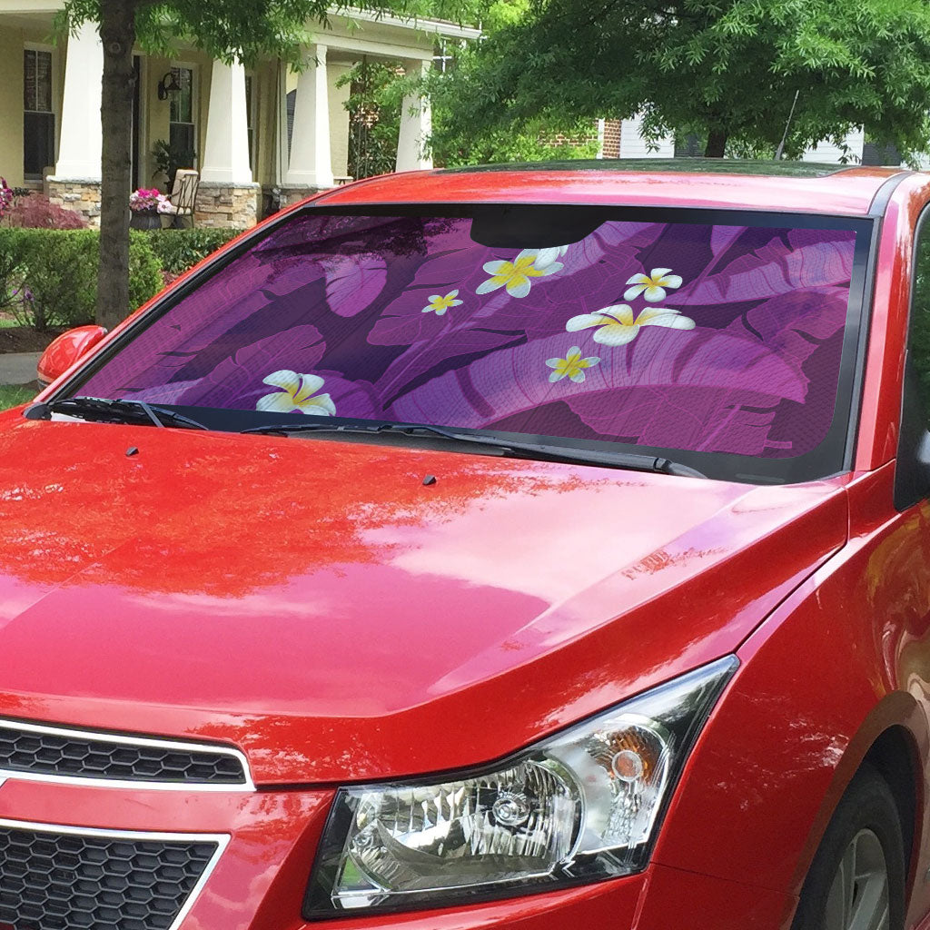 Purple Banana Leaf Hawaii Auto Sun Shade Lau Maia Plumeria Tropical Summer Vibes LT14 - Polynesian Pride