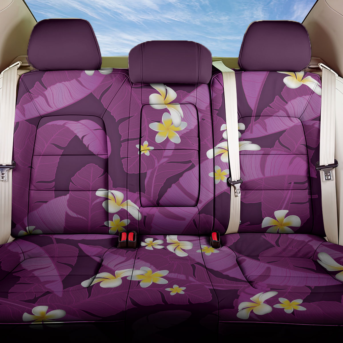 Purple Banana Leaf Hawaii Back Car Seat Cover Lau Maia Plumeria Tropical Summer Vibes LT14 One Size Purple - Polynesian Pride