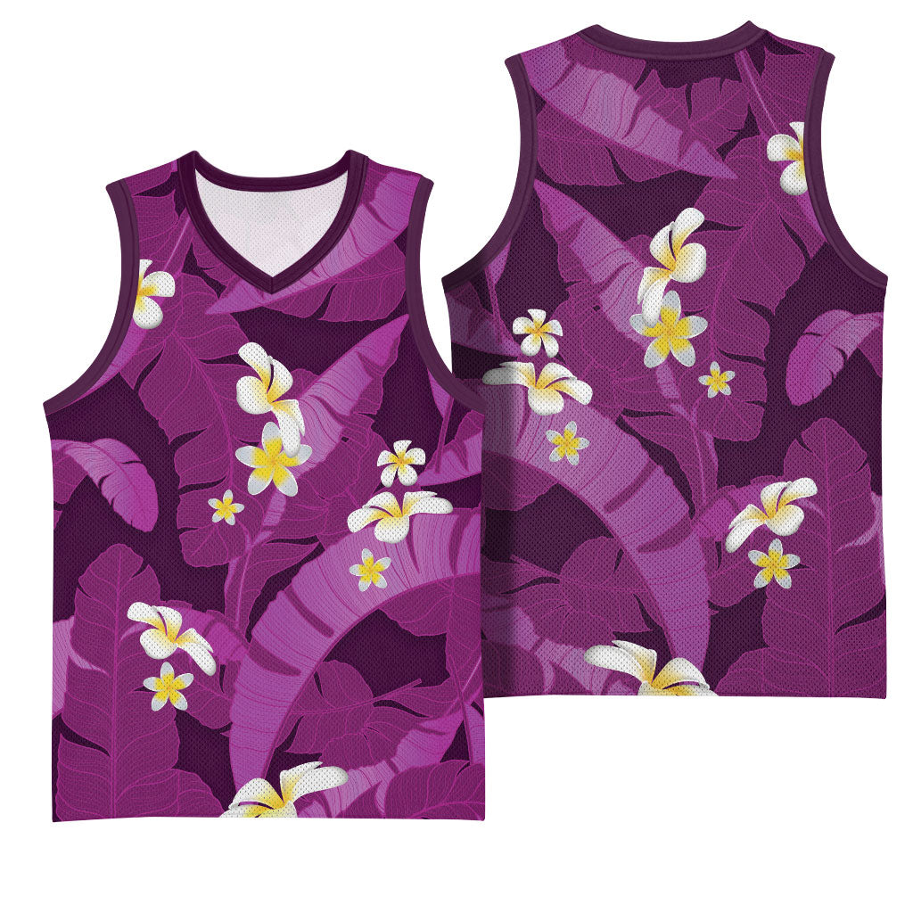 Purple Banana Leaf Hawaii Basketball Jersey Lau Maia Plumeria Tropical Summer Vibes LT14 - Polynesian Pride