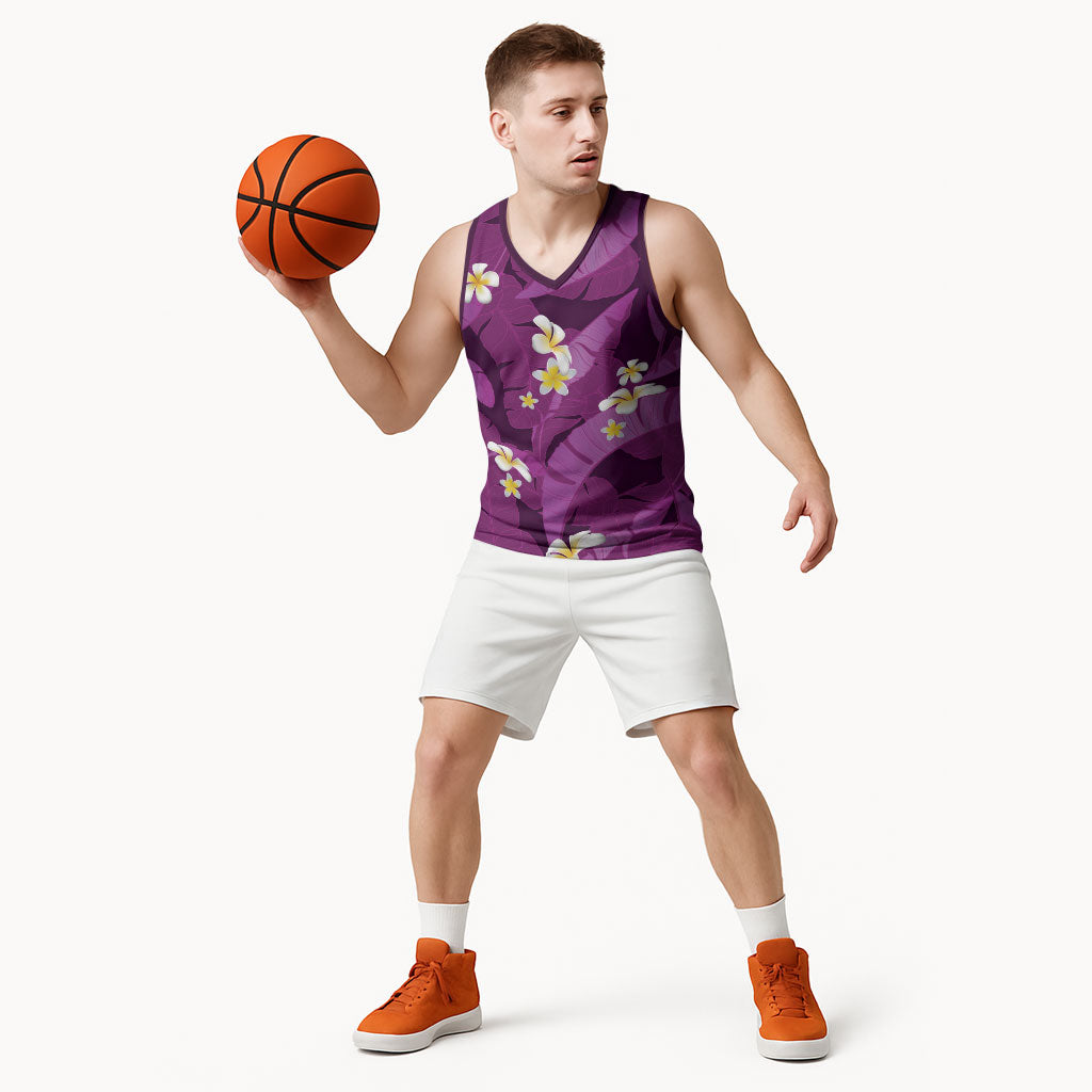 Purple Banana Leaf Hawaii Basketball Jersey Lau Maia Plumeria Tropical Summer Vibes LT14 - Polynesian Pride
