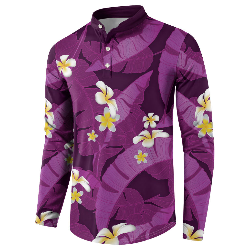 Purple Banana Leaf Hawaii Button Sweatshirt Lau Maia Plumeria Tropical Summer Vibes LT14 - Polynesian Pride