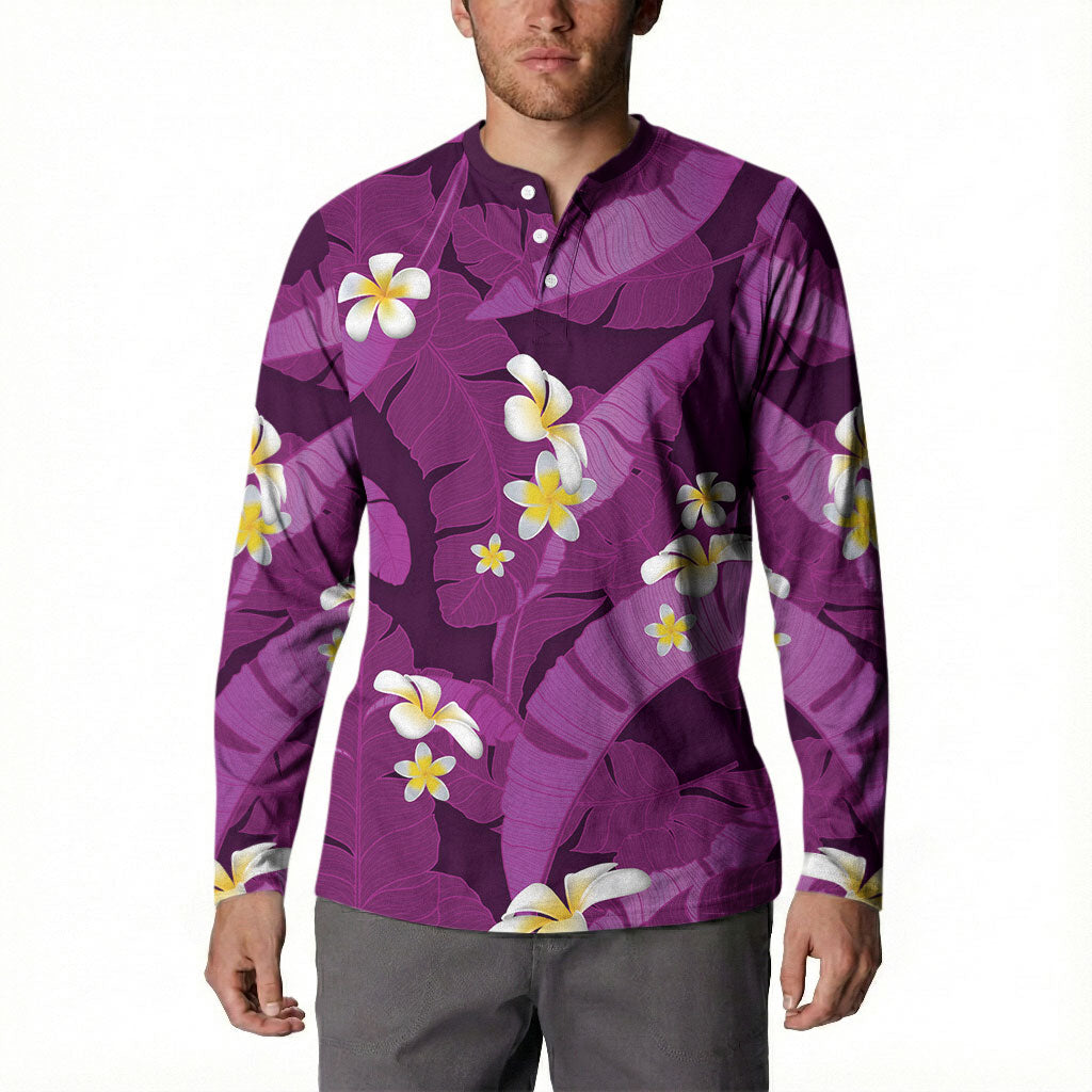 Purple Banana Leaf Hawaii Button Sweatshirt Lau Maia Plumeria Tropical Summer Vibes LT14 - Polynesian Pride