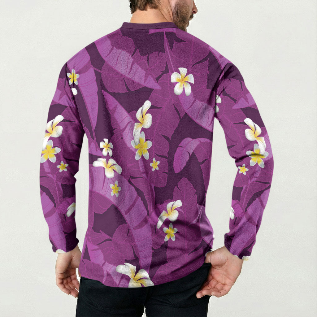 Purple Banana Leaf Hawaii Button Sweatshirt Lau Maia Plumeria Tropical Summer Vibes LT14 - Polynesian Pride