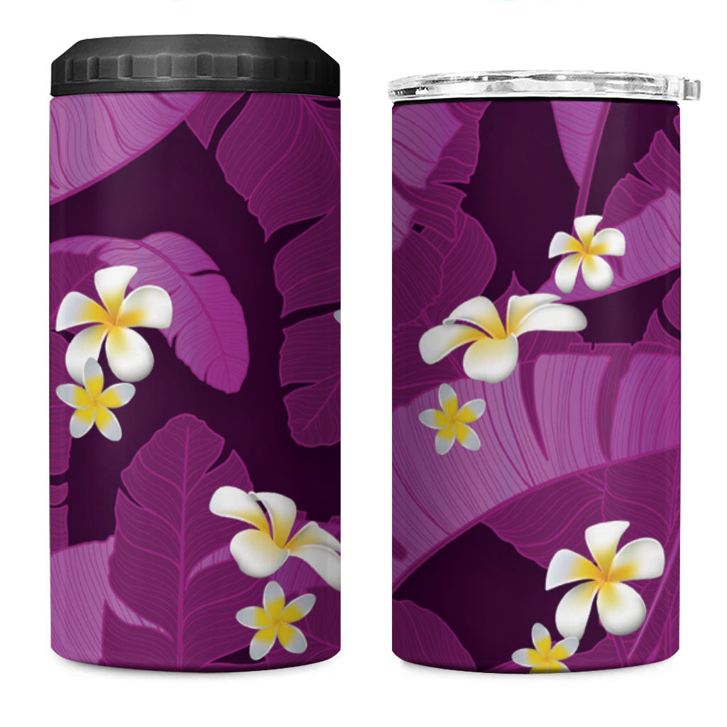 Purple Banana Leaf Hawaii 4 in 1 Can Cooler Tumbler Lau Maia Plumeria Tropical Summer Vibes LT14 One Size: 16 oz Purple - Polynesian Pride