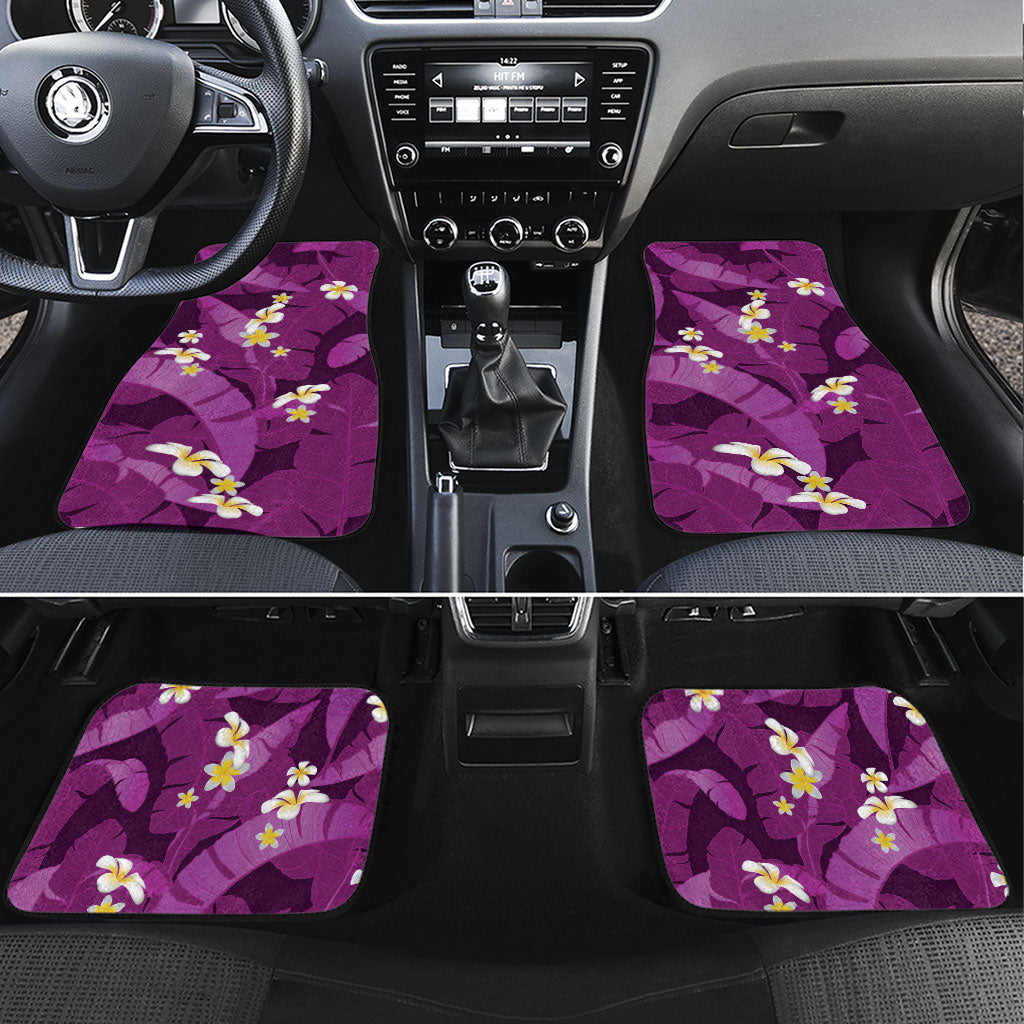 Purple Banana Leaf Hawaii Car Mats Lau Maia Plumeria Tropical Summer Vibes LT14 Set 4pcs Purple - Polynesian Pride