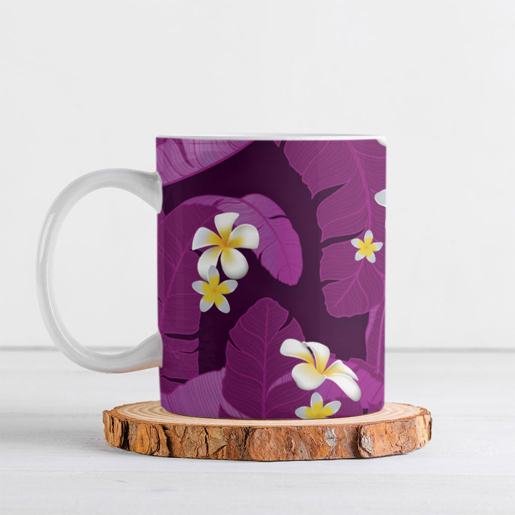 Purple Banana Leaf Hawaii Ceramic Mug Lau Maia Plumeria Tropical Summer Vibes LT14 Purple - Polynesian Pride