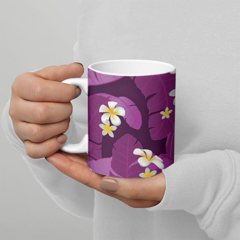Purple Banana Leaf Hawaii Ceramic Mug Lau Maia Plumeria Tropical Summer Vibes LT14 - Polynesian Pride