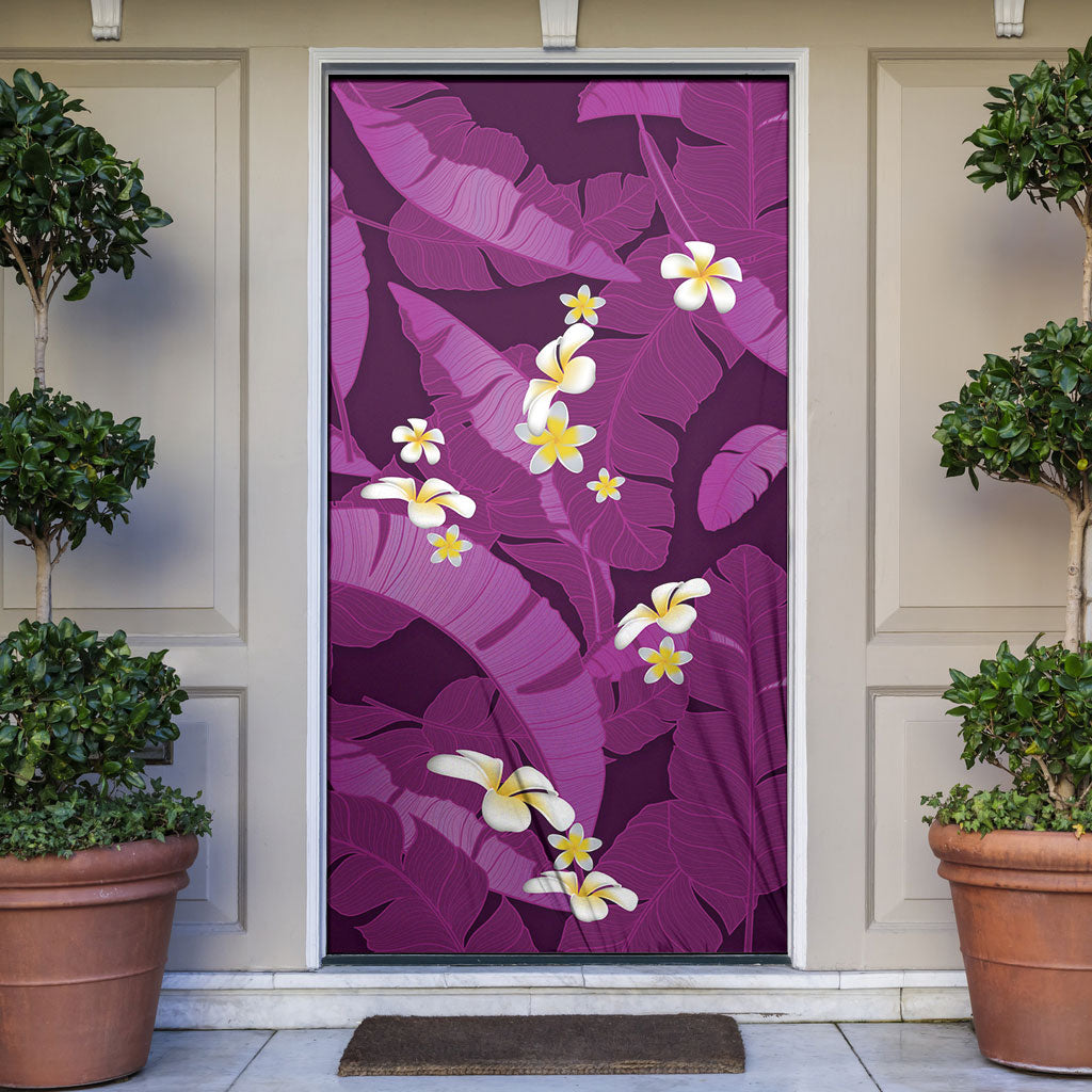 Purple Banana Leaf Hawaii Door Cover Lau Maia Plumeria Tropical Summer Vibes LT14 Purple - Polynesian Pride