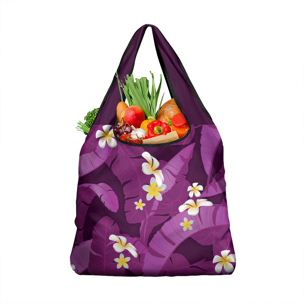 Purple Banana Leaf Hawaii Grocery Bag Lau Maia Plumeria Tropical Summer Vibes LT14 1-pack One Size Purple - Polynesian Pride
