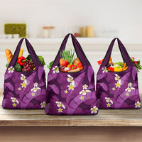 Purple Banana Leaf Hawaii Grocery Bag Lau Maia Plumeria Tropical Summer Vibes LT14 3-pack One Size Purple - Polynesian Pride