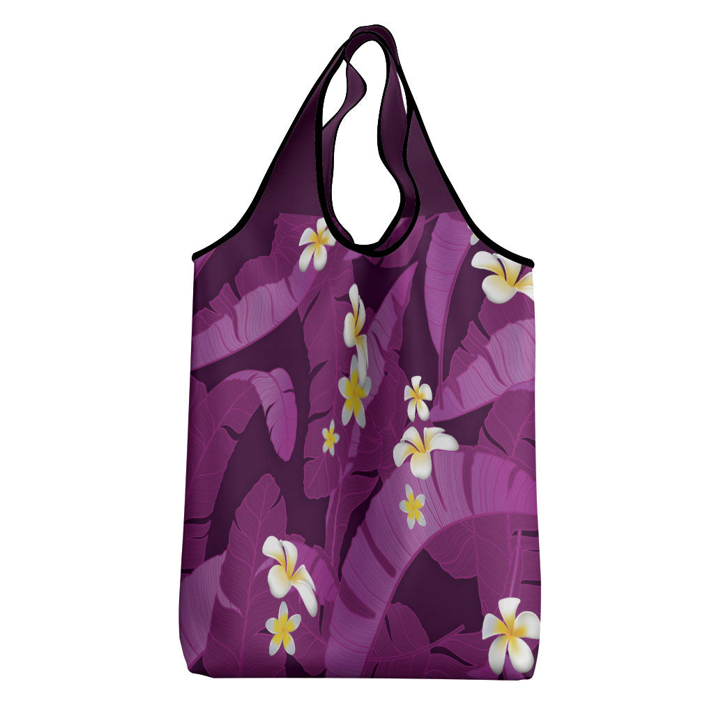 Purple Banana Leaf Hawaii Grocery Bag Lau Maia Plumeria Tropical Summer Vibes LT14 - Polynesian Pride