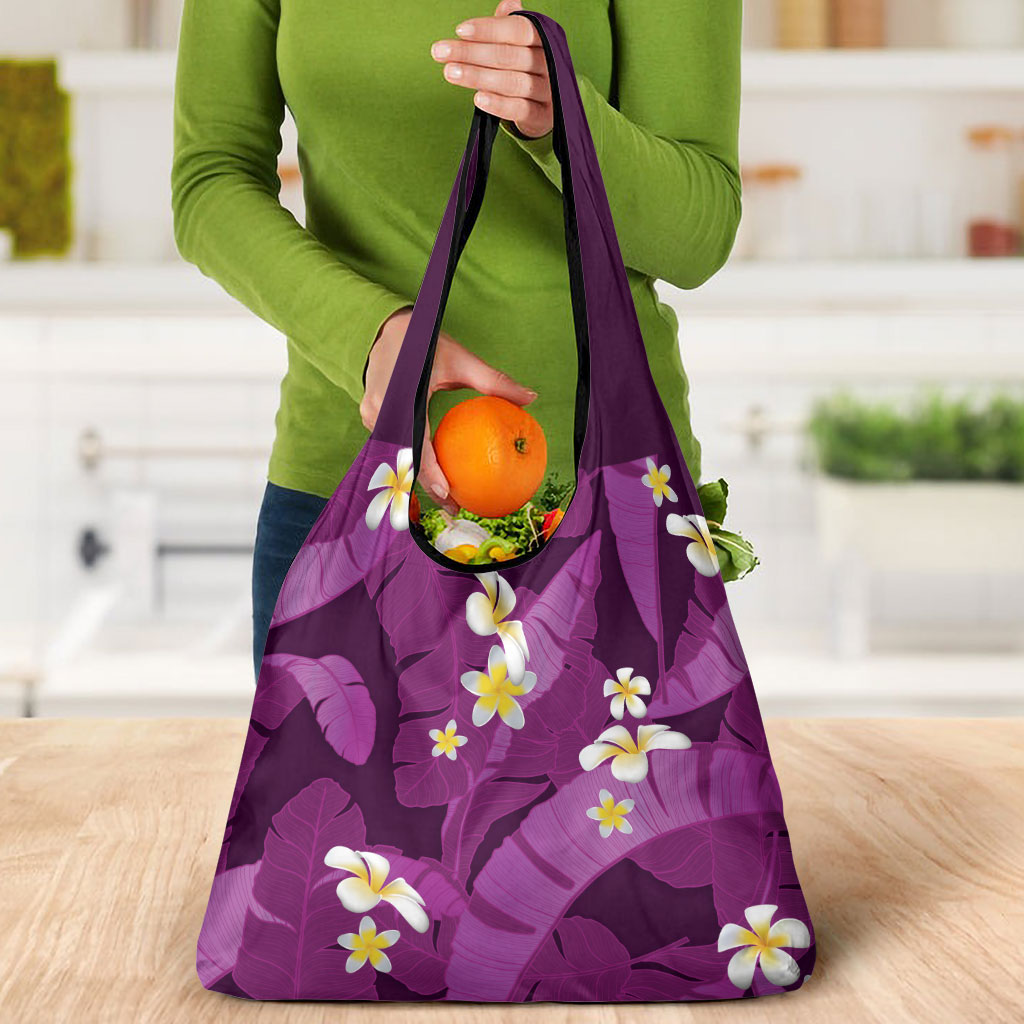 Purple Banana Leaf Hawaii Grocery Bag Lau Maia Plumeria Tropical Summer Vibes LT14 - Polynesian Pride