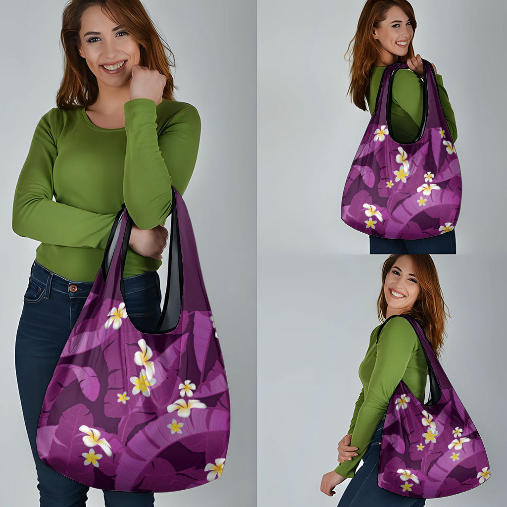 Purple Banana Leaf Hawaii Grocery Bag Lau Maia Plumeria Tropical Summer Vibes LT14 - Polynesian Pride