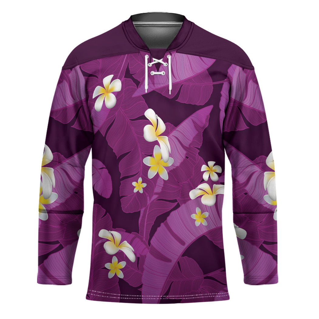 Purple Banana Leaf Hawaii Hockey Jersey Lau Maia Plumeria Tropical Summer Vibes LT14 Unisex Purple - Polynesian Pride