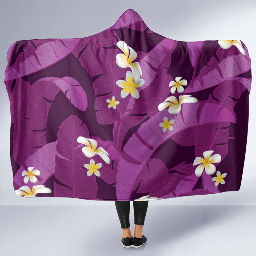 Purple Banana Leaf Hawaii Hooded Blanket Lau Maia Plumeria Tropical Summer Vibes LT14 One Size Purple - Polynesian Pride