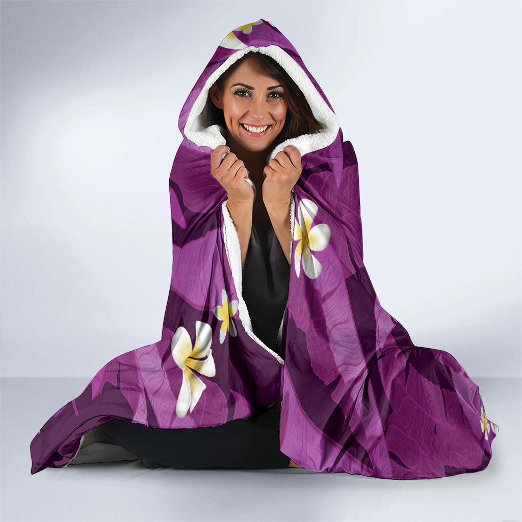 Purple Banana Leaf Hawaii Hooded Blanket Lau Maia Plumeria Tropical Summer Vibes LT14 - Polynesian Pride