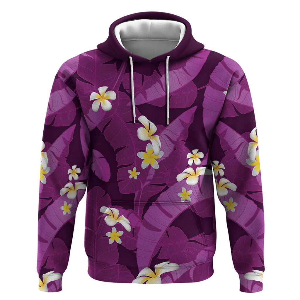 Purple Banana Leaf Hawaii Hoodie Lau Maia Plumeria Tropical Summer Vibes LT14 Pullover Hoodie Purple - Polynesian Pride