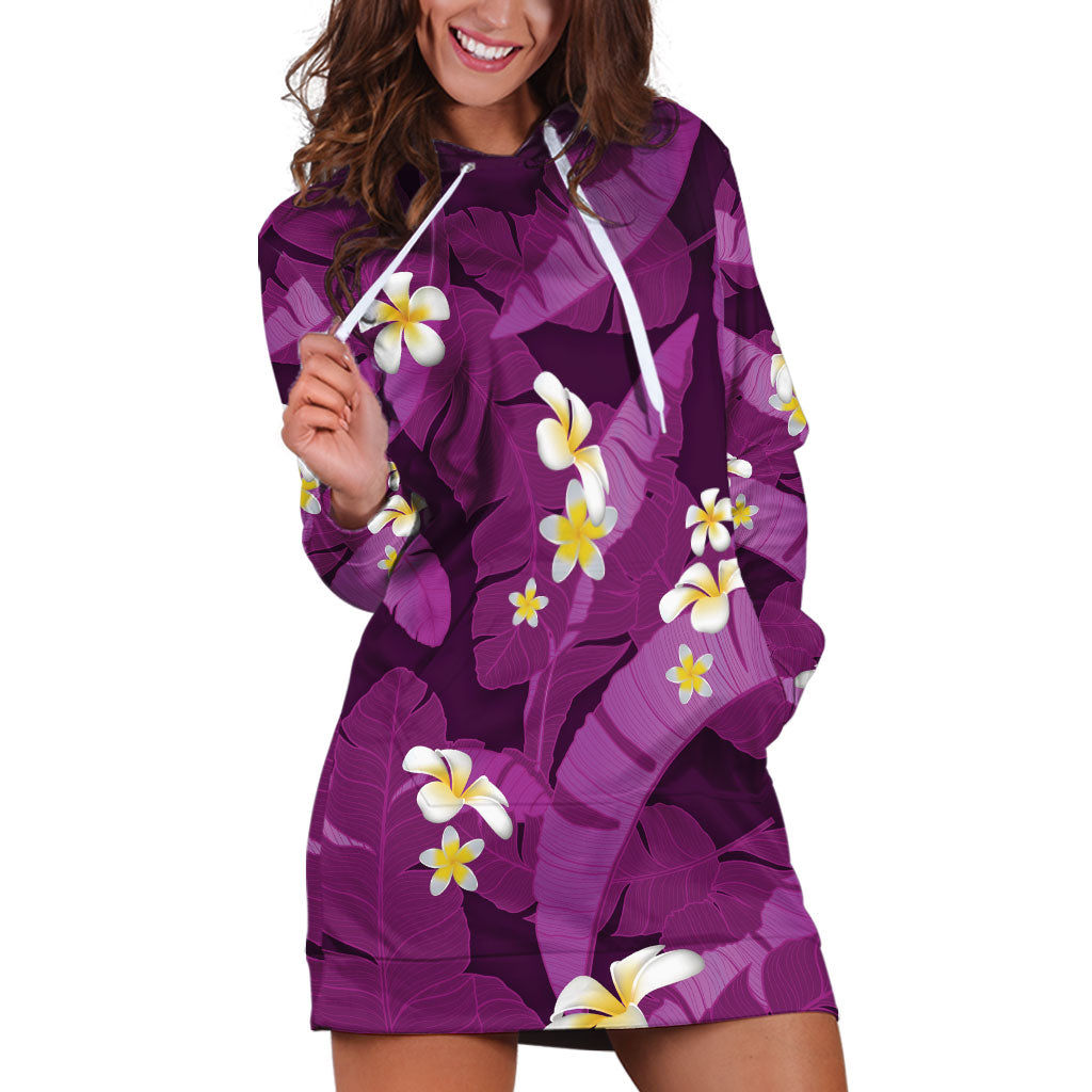 Purple Banana Leaf Hawaii Hoodie Dress Lau Maia Plumeria Tropical Summer Vibes LT14 Purple - Polynesian Pride