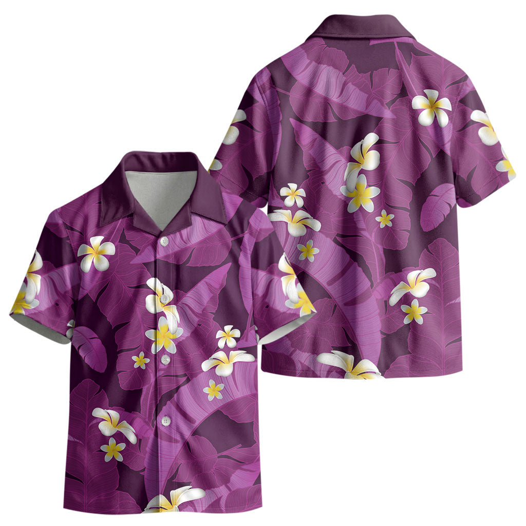 Purple Banana Leaf Hawaii Kid Hawaiian Shirt Lau Maia Plumeria Tropical Summer Vibes LT14 - Polynesian Pride