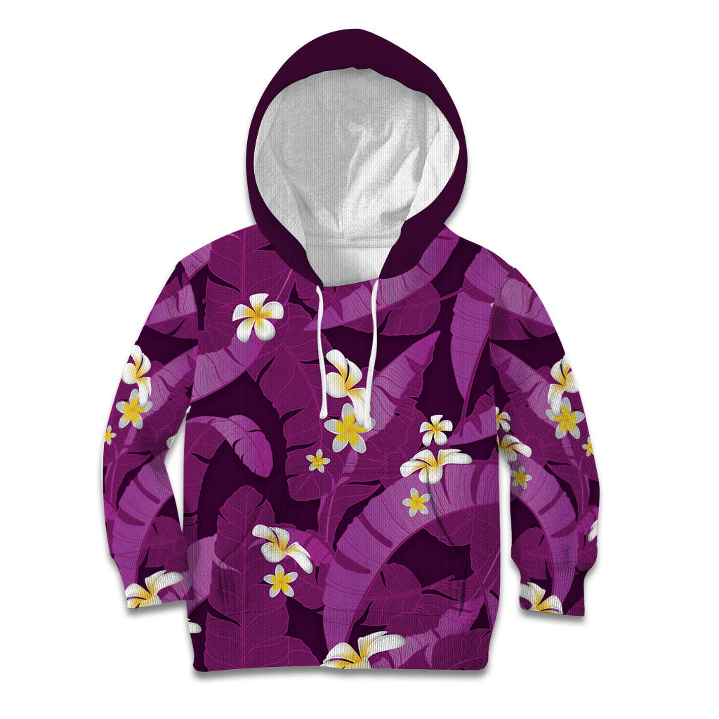 Purple Banana Leaf Hawaii Kid Hoodie Lau Maia Plumeria Tropical Summer Vibes LT14 Hoodie Purple - Polynesian Pride