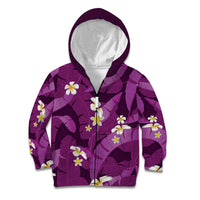 Purple Banana Leaf Hawaii Kid Hoodie Lau Maia Plumeria Tropical Summer Vibes LT14 Zip Hoodie Purple - Polynesian Pride