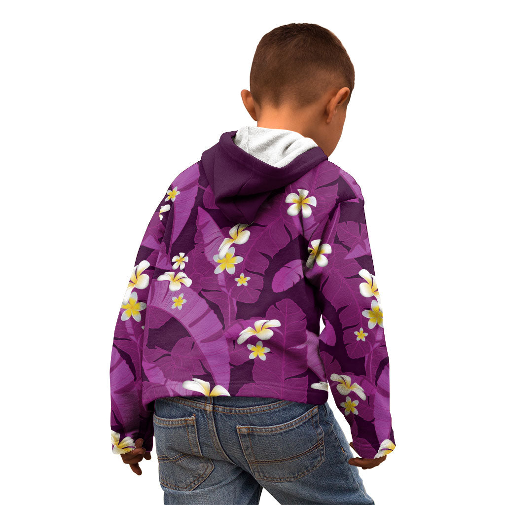 Purple Banana Leaf Hawaii Kid Hoodie Lau Maia Plumeria Tropical Summer Vibes LT14 - Polynesian Pride