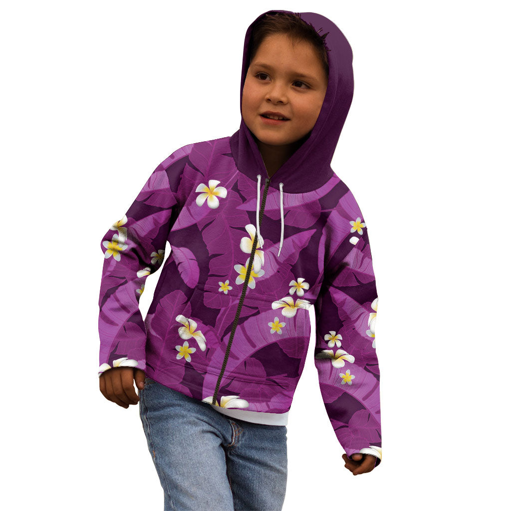 Purple Banana Leaf Hawaii Kid Hoodie Lau Maia Plumeria Tropical Summer Vibes LT14 - Polynesian Pride