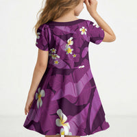 Purple Banana Leaf Hawaii Kid Short Sleeve Dress Lau Maia Plumeria Tropical Summer Vibes LT14 - Polynesian Pride