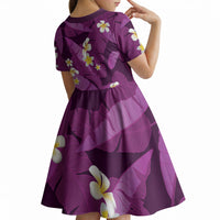 Purple Banana Leaf Hawaii Kid Short Sleeve Dress Lau Maia Plumeria Tropical Summer Vibes LT14 - Polynesian Pride