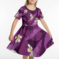 Purple Banana Leaf Hawaii Kid Short Sleeve Dress Lau Maia Plumeria Tropical Summer Vibes LT14 - Polynesian Pride