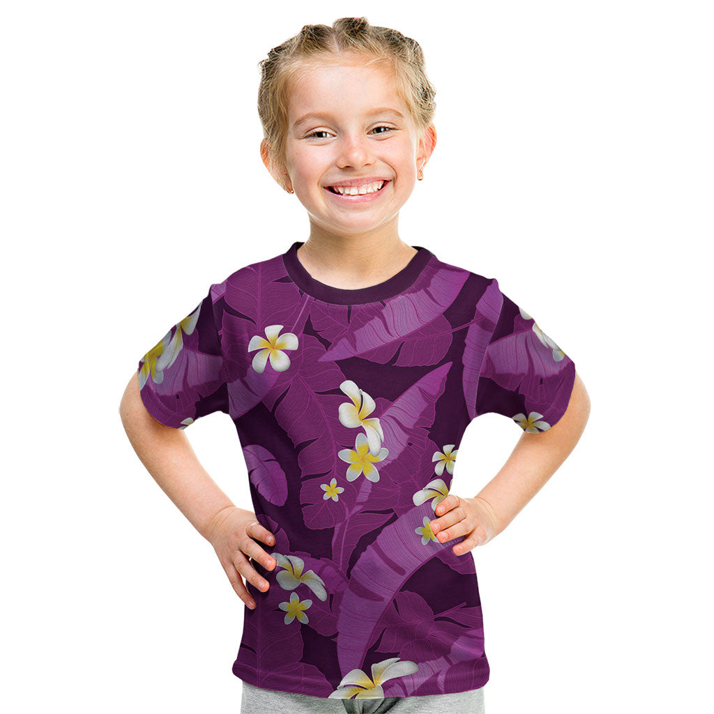Purple Banana Leaf Hawaii Kid T Shirt Lau Maia Plumeria Tropical Summer Vibes LT14 Purple - Polynesian Pride