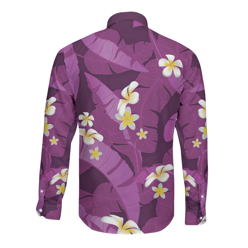 Purple Banana Leaf Hawaii Long Sleeve Button Shirt Lau Maia Plumeria Tropical Summer Vibes LT14 - Polynesian Pride