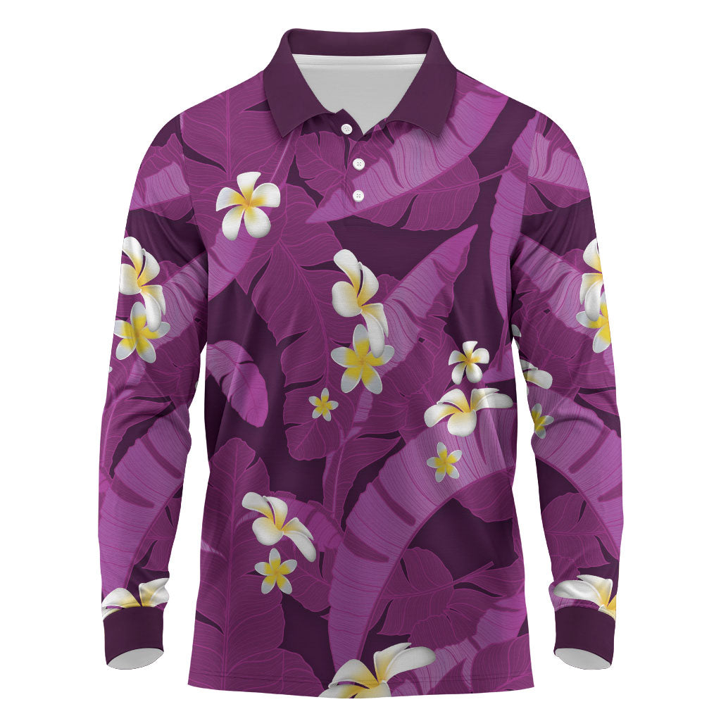 Purple Banana Leaf Hawaii Long Sleeve Polo Shirt Lau Maia Plumeria Tropical Summer Vibes LT14 Purple - Polynesian Pride