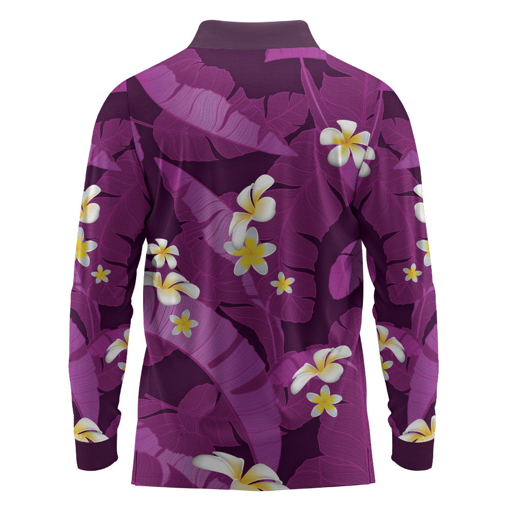 Purple Banana Leaf Hawaii Long Sleeve Polo Shirt Lau Maia Plumeria Tropical Summer Vibes LT14 - Polynesian Pride