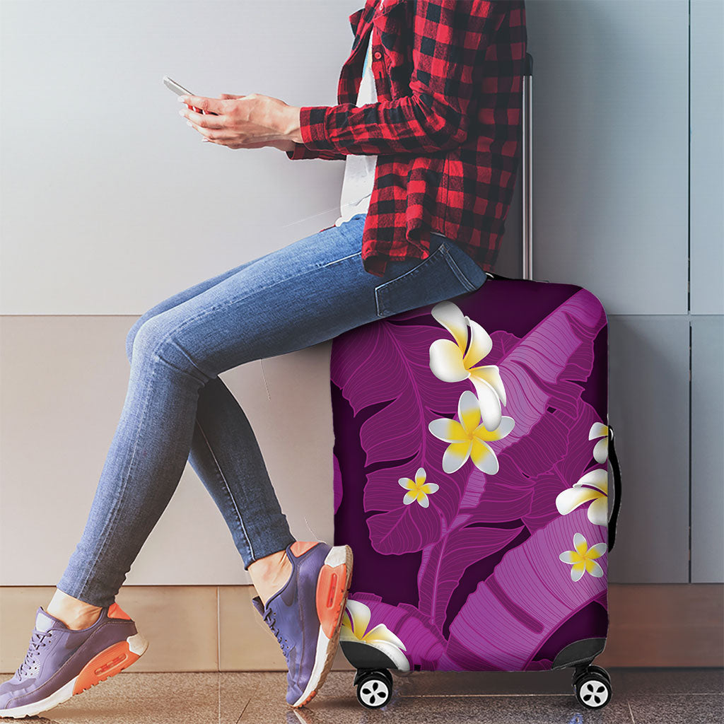 Purple Banana Leaf Hawaii Luggage Cover Lau Maia Plumeria Tropical Summer Vibes LT14 - Polynesian Pride