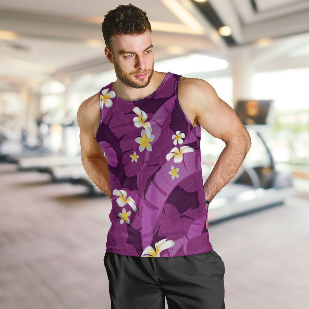 Purple Banana Leaf Hawaii Men Tank Top Lau Maia Plumeria Tropical Summer Vibes LT14 Purple - Polynesian Pride