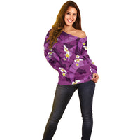 Purple Banana Leaf Hawaii Off Shoulder Sweater Lau Maia Plumeria Tropical Summer Vibes LT14 - Polynesian Pride